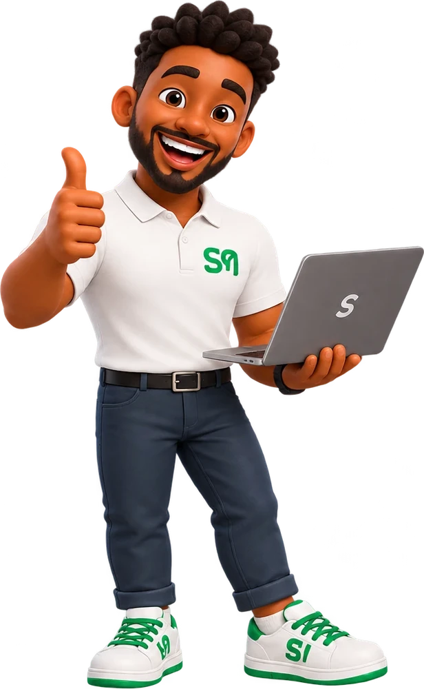ShiftMate character holding a laptop